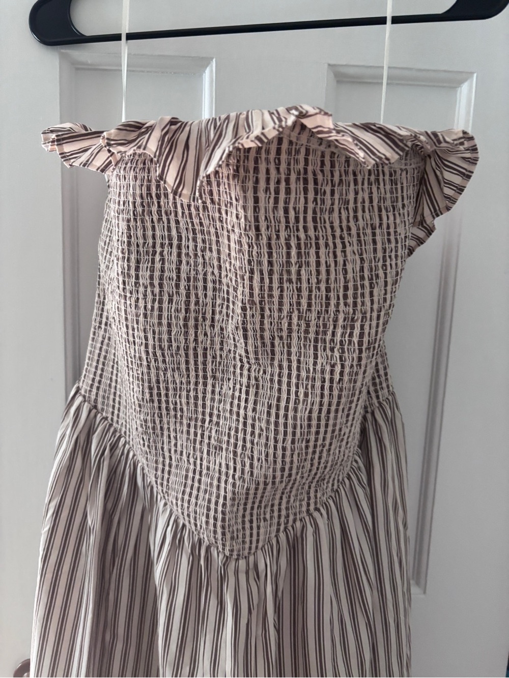 Abercrombie & Fitch Sydney Smocked Top Dip Waist Brown Stripe Midi Dress - Picture 5 of 7